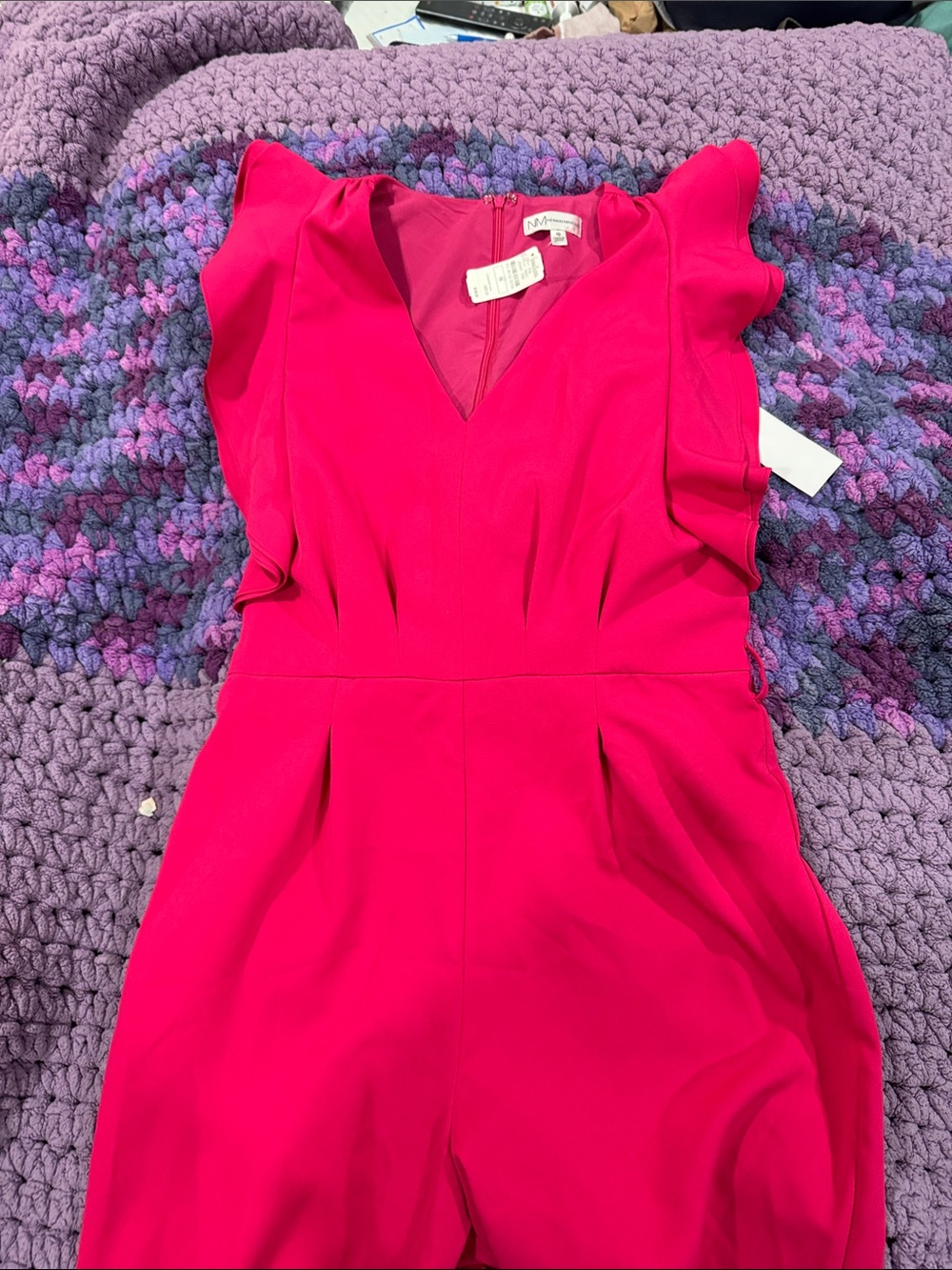 Neiman Marcus Hot Pink V-Neck Jumpsuit